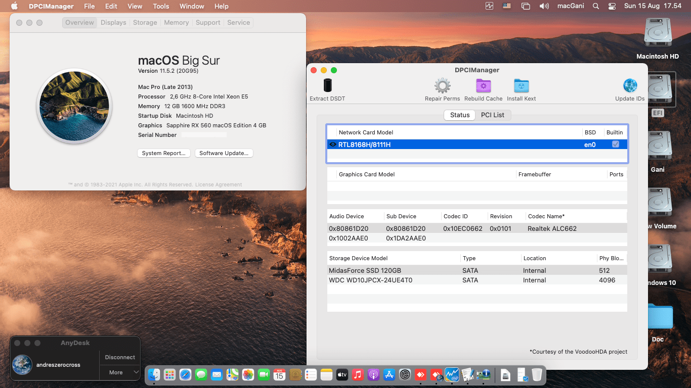 Success Hackintosh macOS Big Sur 11.5.2 Build 20G95 in Kllisre X79 V2.72A + Intel Xeon E5-2689 0 + Sapphire RX 560